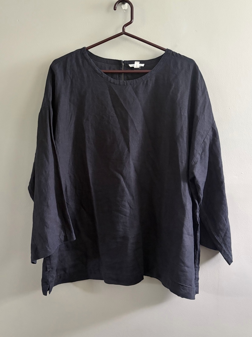Eileen Fisher 100% Organic Linen Top Black XL